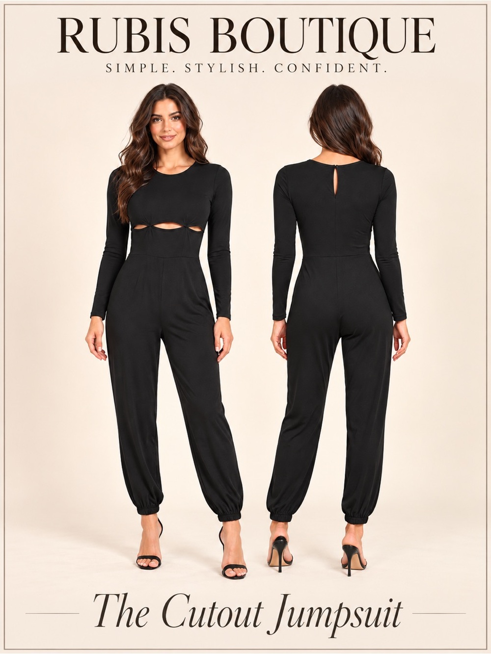 Women's Black Cutout Wide-Leg Jumpsuit